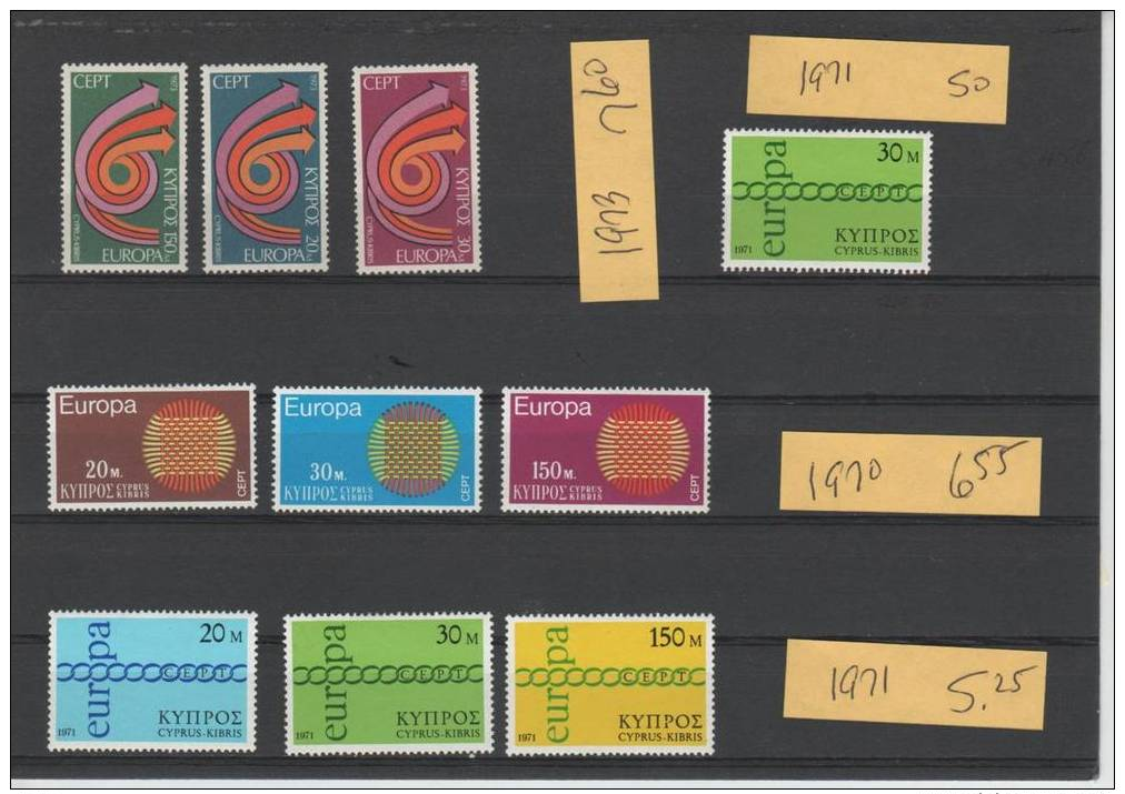 EUROPA  Cyprus  (stamps Shipped Without Pages)...misc Mh...SCOTT VAL = $19.90 - Lots & Kiloware (mixtures) - Max. 999 Stamps