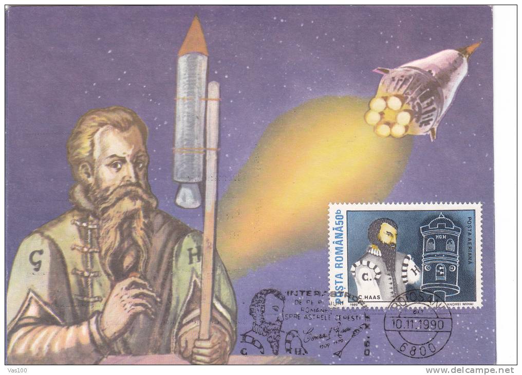 Rocket Discover CONARD HAAS,1990 CM,MAXICARD,CARTES MAXIMUM - ROMANIA - Europe