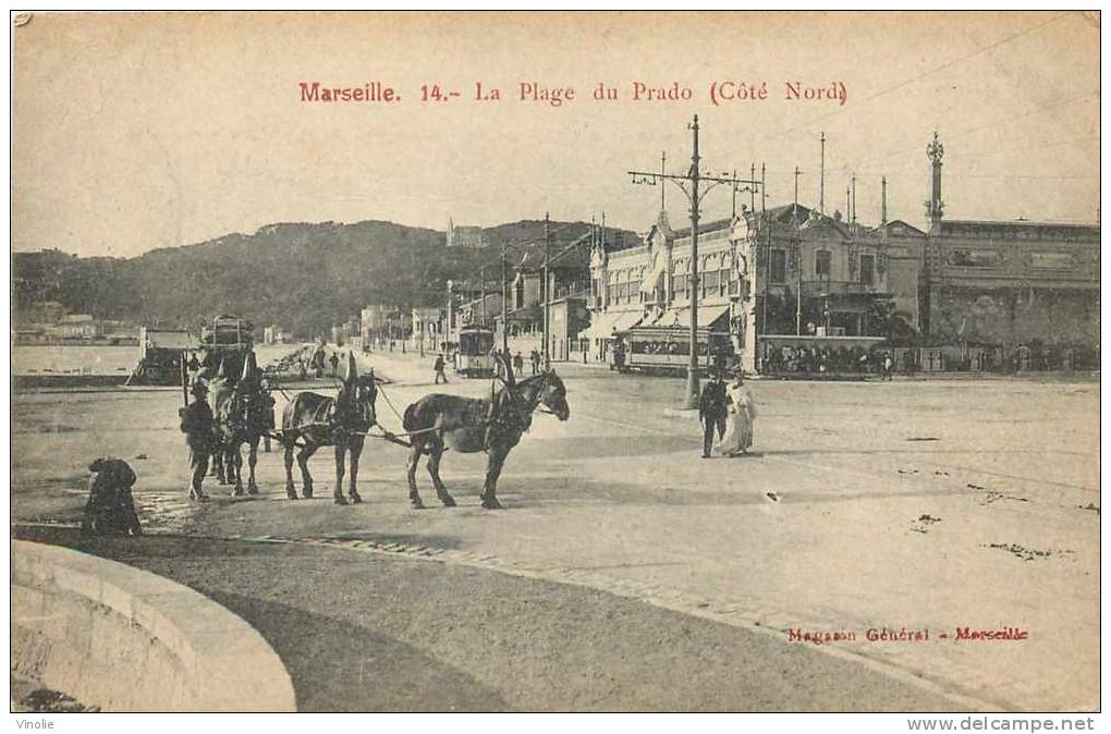 Bouches-du-Rhône  : Réf : A 11-219 : Marseille  La Plage Du Prado (attelage De Chevaux) - Quartiers Nord, Le Merlan, Saint Antoine