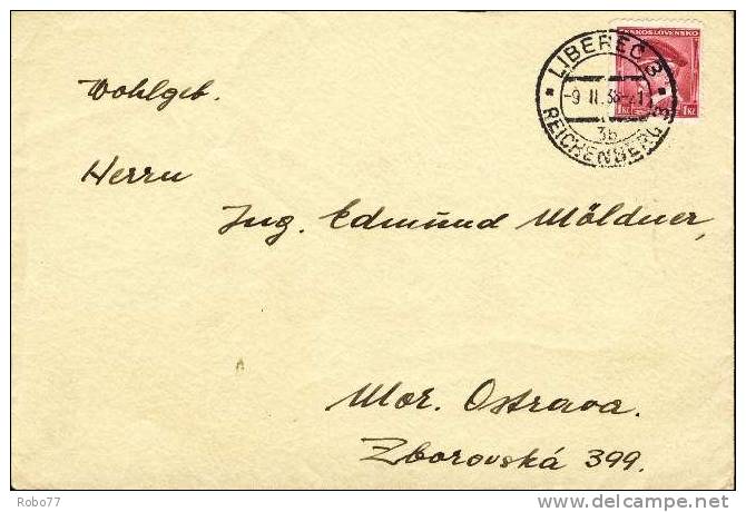 Czechoslovakia Cover.  Liberec 3, 9.II.38 (A04004) - Covers & Documents