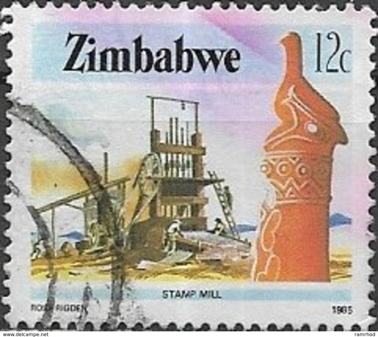 ZIMBABWE 1985 National Infrastructure  -12c. Ore Stamp Mill FU - Zimbabwe (1980-...)