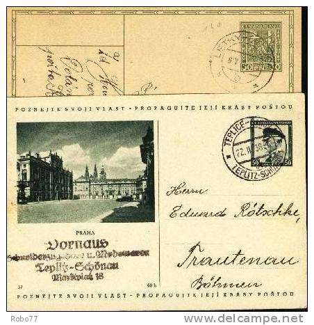 Czechoslovakia Postal Card - 2 Pieces.  Letky-Lib&#269;ice 8.IV.29; Teplice-Šanov 22.II.38.  (A05006) - Ansichtskarten
