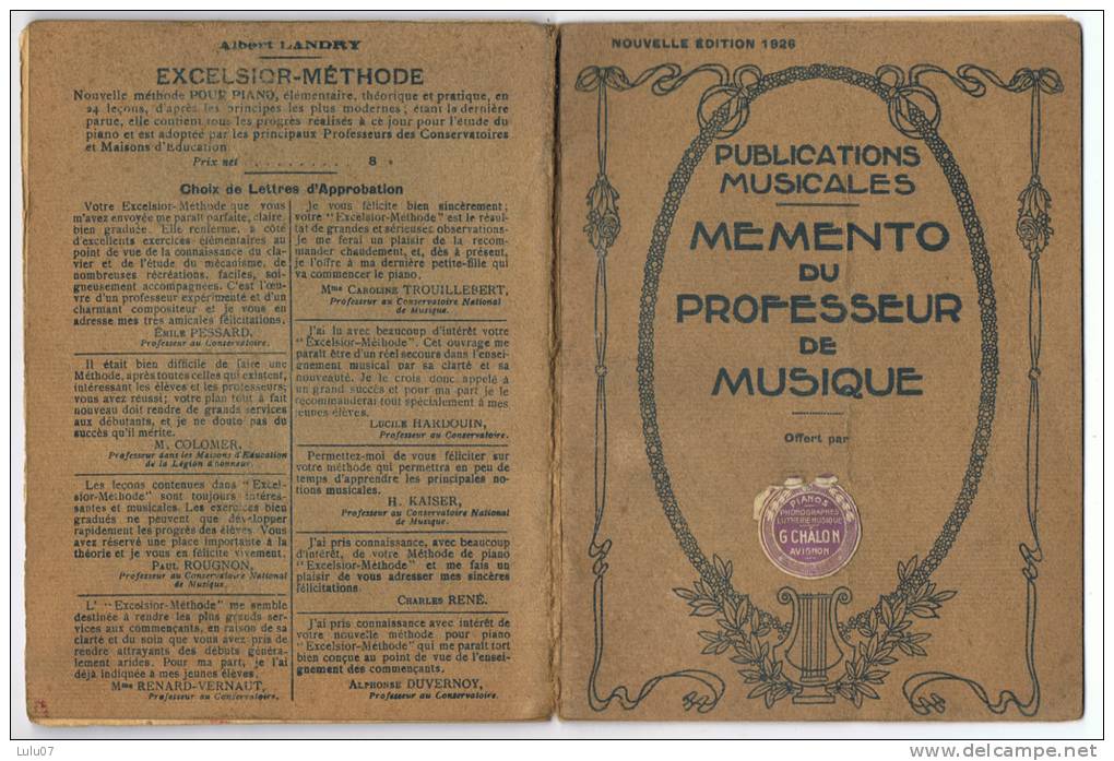 Memento Du Professeur De Musique    Edt 1928     70 Pages   14 Cm X 18.5 Cm - Etude & Enseignement