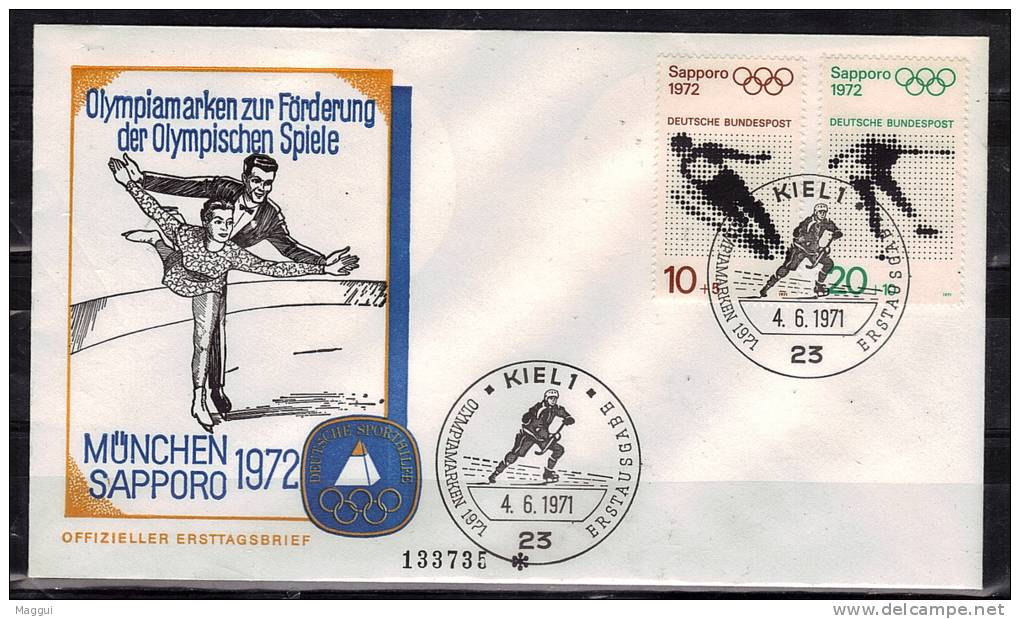 ALLEMAGNE  FDC Jo 1972  Kiel 1  Hockey Sur Glace - Hockey (Ice)