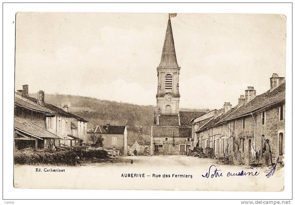 Auberive - Rue Des Fermiers  Et L'Eglise - Dos écrit En 1918 - Lettre à Son épouse Témoignage Censure - Auberive