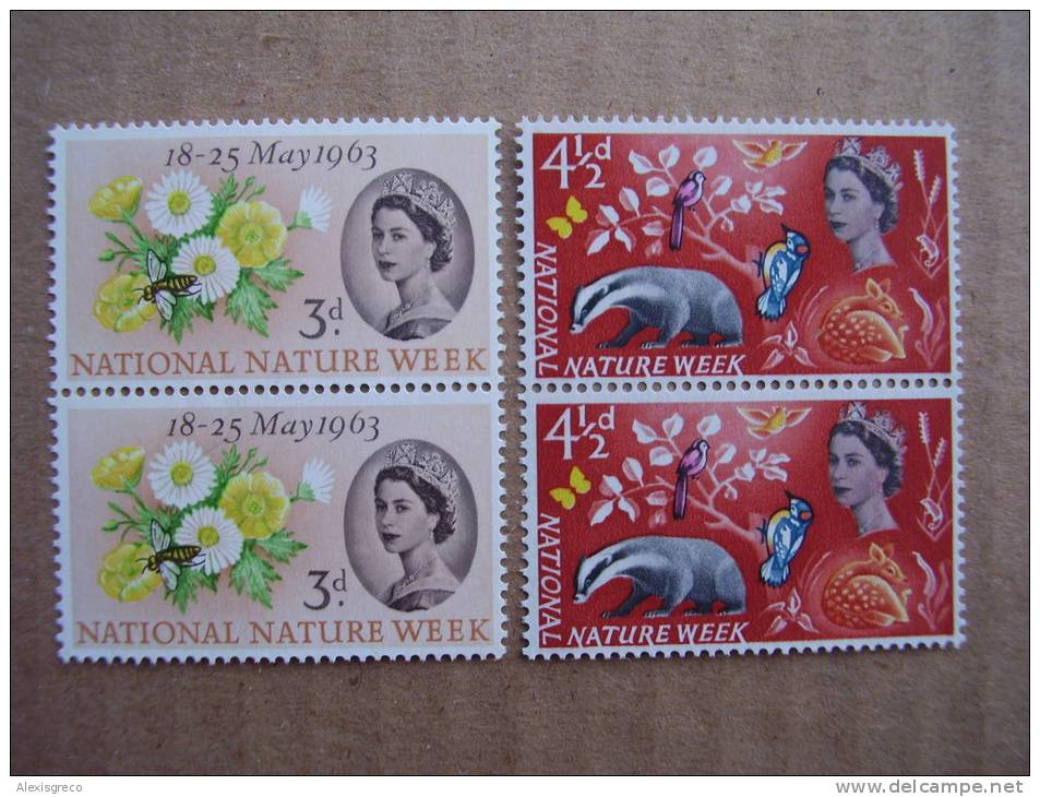 GB 1963  NATIONAL NATURE WEEK  Issue 16th.May  MNH Full Set TWO VALUES In VERTICAL PAIRS. - Ungebraucht