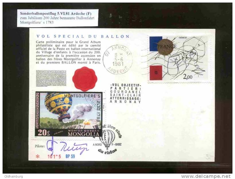 370: Ballonpostbeleg Montgolfliere - Covers & Documents