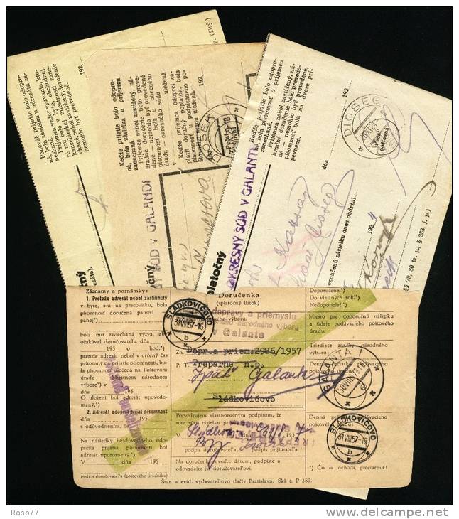 Czechoslovakia Return Receipt - 4 Pieces. Dioseg (2 Pieces), Diosek, Galanta.    (A05149) - Brieven En Documenten