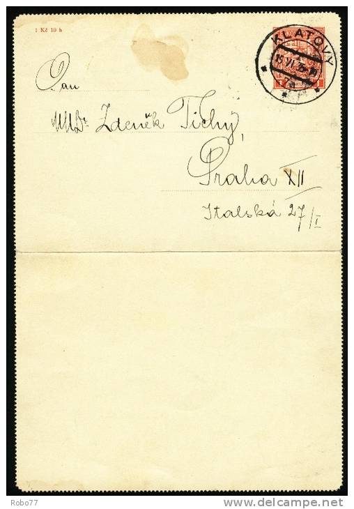 Czechoslovakia Postal Card Mich K2b. Klatovy 15.VI.35.  (A05157) - Postales