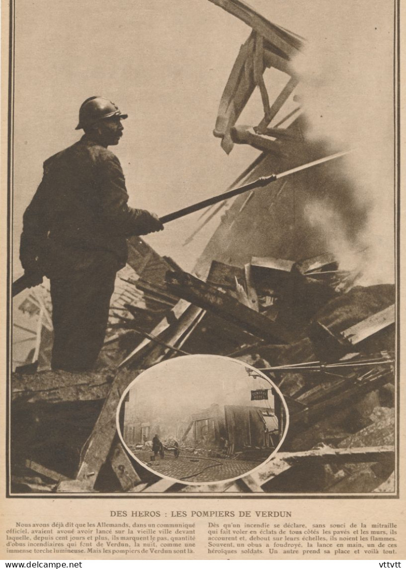 1916 : Document, Des Héros, Les Pompiers De Verdun, Central Hotel. Guerre 1914-1918 - Firemen