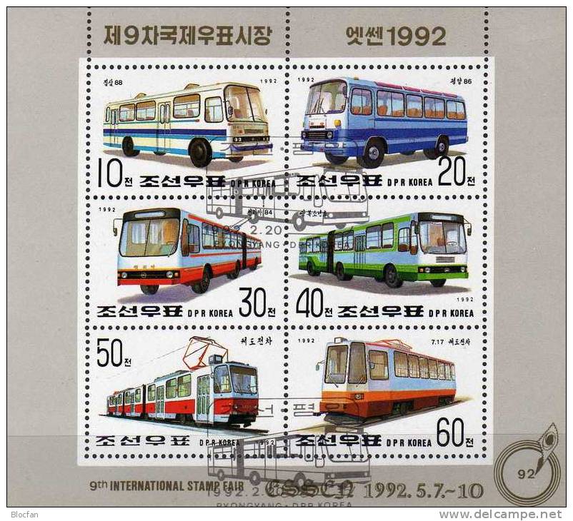 Stamps-Messe Essen 1992 Korea 3270/5 6-Kleinbogen O 3€ Autobus Straßenbahn O-Bus In Der City Transport Sheetlet Of Corea - Bus