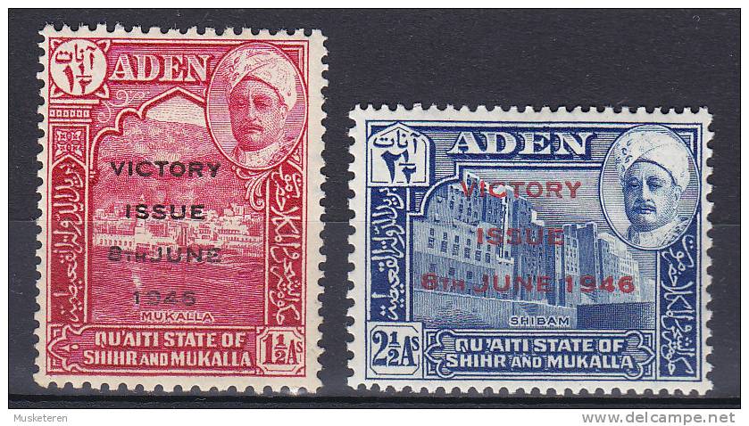 Aden Qu'aiti State In Hadhramaut 1946 Mi. 12-13 Victory Issue Overprinted MH* - Aden (1854-1963)