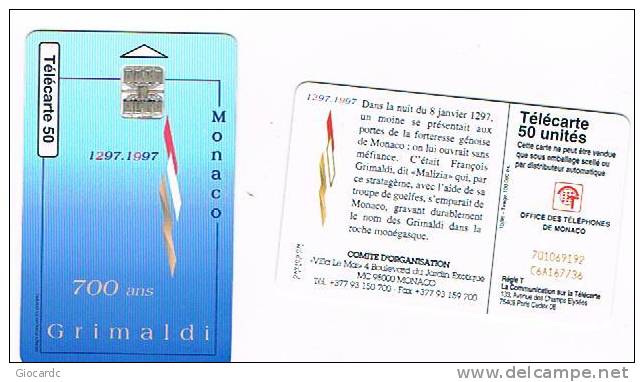 MONACO - OFFICE TELEPHONE (CHIP) - 1996 1297.1997 700 ANS GRIMALDI     - USED  -  RIF. 3898 - Monaco