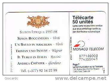 MONACO - TELECOM (CHIP) - 1997 OPERA DE MONTECARLO: SAISON LYRIQUE 1997.98      - USED  -  RIF. 3901 - Musica