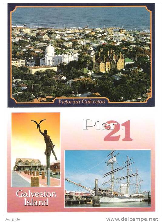 USA - Texas - Set Of 2 Cards - Victorian Galveston / Galveston Island Pier 21 - Galveston