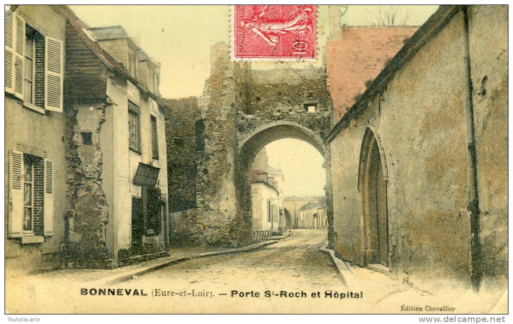 CPA 28 BONNEVAL PORTE ST ROCH ET L HOPITAL 1906 Colorisée - Bonneval