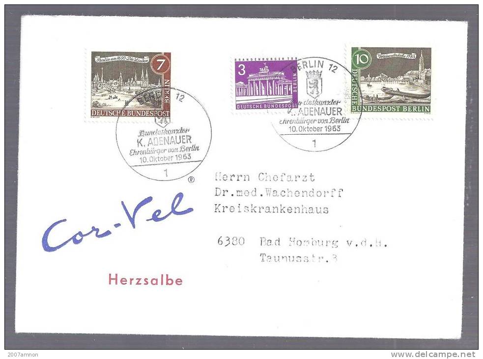 GERMANY BERLIN 1963 SPEC COVER COMM ADENAUER SPEC POSTMARK - Cartas & Documentos