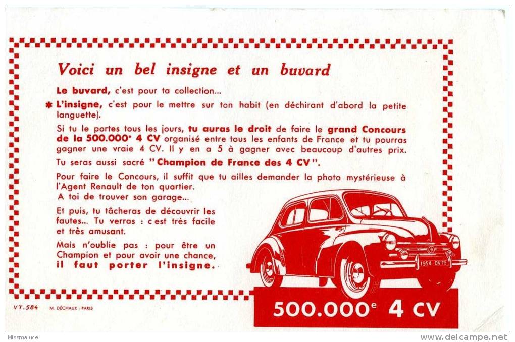 BUVARD AUTOMOBILE 4 CV  RENAULT - Automotive