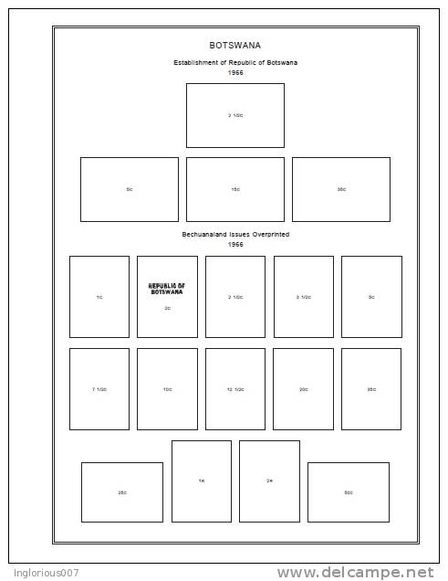 BOTSWANA STAMP ALBUM PAGES 1966-2009 (126 Pages) - Inglese