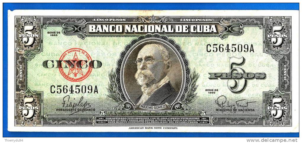 Cuba 5 Pesos 1960 No Che Peso Billet Kuba Paypal Bitcoin OK! - Cuba