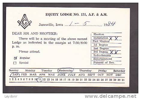 Postal Card - Robert Morris - Equity Lodge No. 131. A.F.  &amp; A.M. - 1981-00