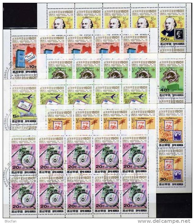 STAMP WORLD London 1990 Korea 3044/9 Als 6x10-Kleinbogen O 27€ UPU-Gebäude In Genf Philatec Exhibition Sheetlet Of Corea - Korea (...-1945)