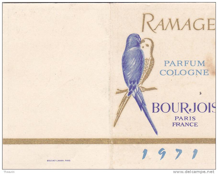 ¤¤  -  Calendrier De 1971  -   Parfum - Cologne  "  RAMAGE  "  -   Bourjois  -  Perruches   -  ¤¤ - Tamaño Grande : 1971-80