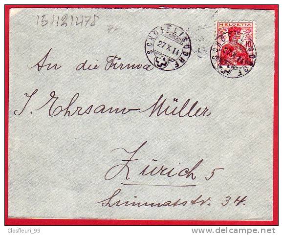 Brief Mit Altes Stempel Schöfflisdorf (ZH) / 27.X.14 / Ankunfstempel Zürich 27.10.14 - Marcophilie