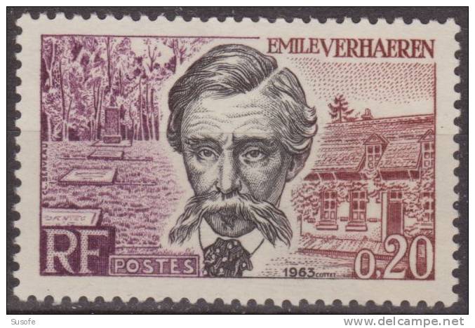 Francia 1963 Scott 1060 Sello ** Personajes Emile Verhaeren, Memorial At Roisin & Residence 0,20F France Stamps Timbre - Nuevos