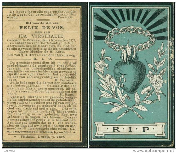 Doodsprentje Felix De Vos - Pitthem 1827 - 1909 - Religione & Esoterismo
