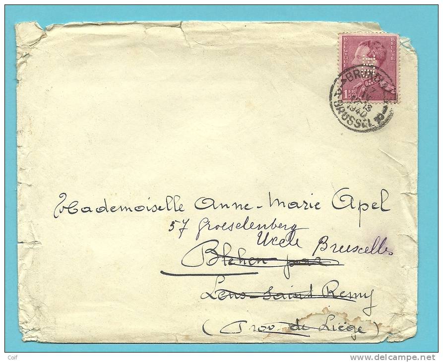 429 (poortman) Op Brief Met Stempel BRUXELLES , Met Firmaperforatie (perfin) BB Van BANQUE DE PARIS / BRUXELLES - 1934-51