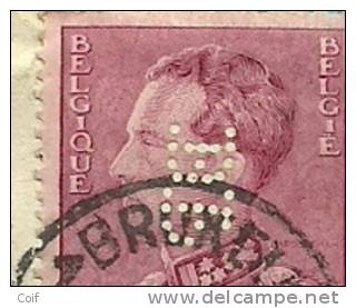 429 (poortman) Op Brief Met Stempel BRUXELLES , Met Firmaperforatie (perfin) BB Van BANQUE DE PARIS / BRUXELLES - 1934-51