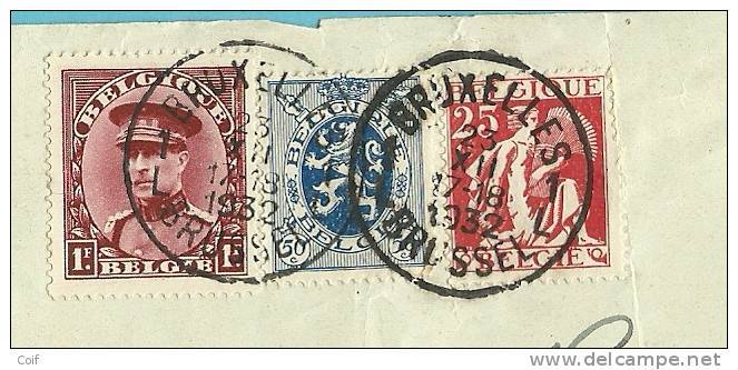 285+317+339 Op Recu Met Stempel BRUXELLES - 1932 Cérès Et Mercure