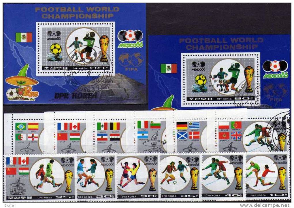 Teams Zur Fussball WM Mexiko 1986 Korea 2728/3,6xER, Block 213 Plus 221 O 12€ Flaggen Der Nationen Soccer Sheet Of Corea - Korea (...-1945)