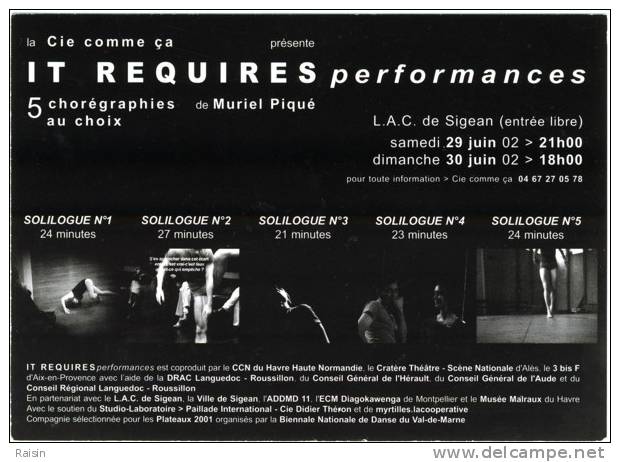 11  Sigean Spectacle  Chorégraphie 2001  "It Requires Performances " CPM Glacée R/v TBE - Tanz