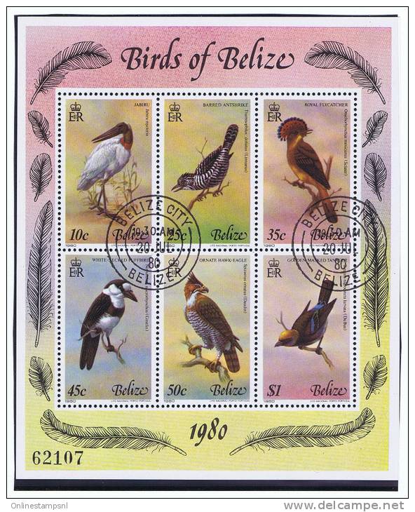 Belize 1980 Block With Tropical Birds, Cancelled, Michel Bl 18, 493 - 498, Cat Value € 60 - Collections, Lots & Series