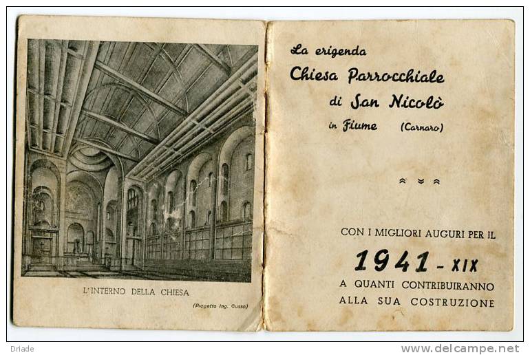 CALENDARIO CHIESA DI SAN NICOLò CARNARO FIUME CROAZIA ANNO 1941 - Petit Format : 1941-60