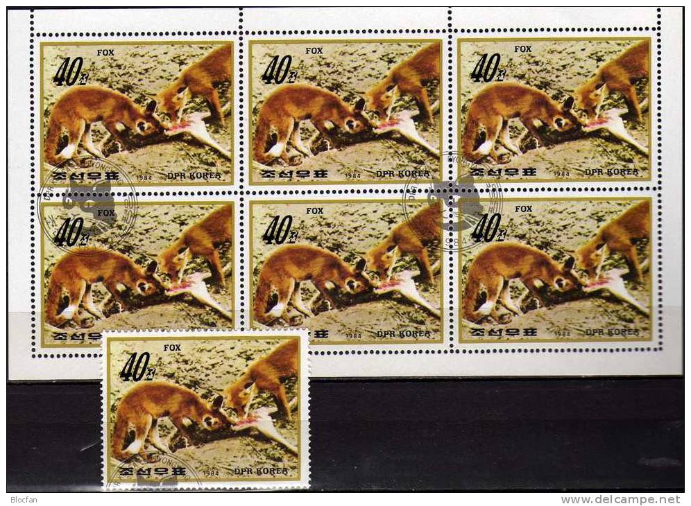 Fuchs Wildlive 1984 Korea 2513 Plus 6-Kleinbogen O 11€ WWF Naturschutz Tiere Wilde Fuchsfehe Fox Fauna Sheetlet Of Corea - Wild