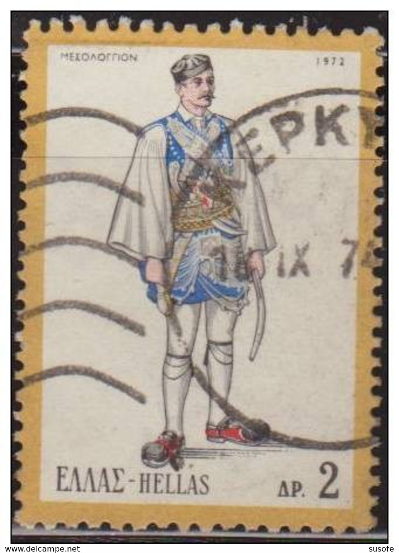 Grecia 1972 Scott 1040 Sello º Trajes Regionales Vestido Missolonghi Michel 1097 Yvert 1075 Γραμματόσημο Hellas Greece - Oblitérés