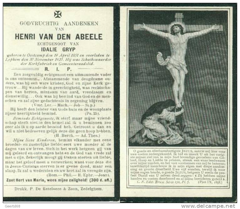 Doodsprentje Henri Van Den Abeele - Oostcamp 1851 - Lophem 1920 - Religion &  Esoterik