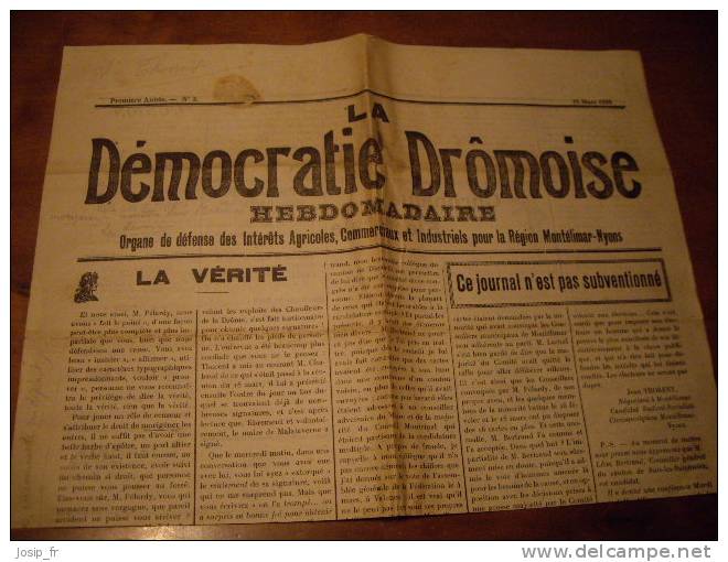 MONTéLIMAR (DRÔME) Journal LA DéMOCRATIE DRÔMOISE N°3-1928 Législatives - Rhône-Alpes