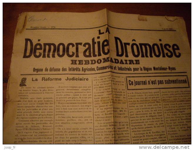 MONTéLIMAR (DRÔME) Journal LA DéMOCRATIE DRÔMOISE N°4-1928 Législatives - Rhône-Alpes