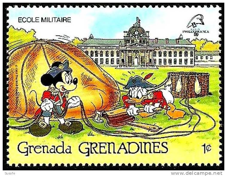 Granada Granadinas 1989 Scott 1057 Sello ** Walt Disney Escuela Militar Paris Mickey Y Donald 1c Grenada Grenadines - Disney