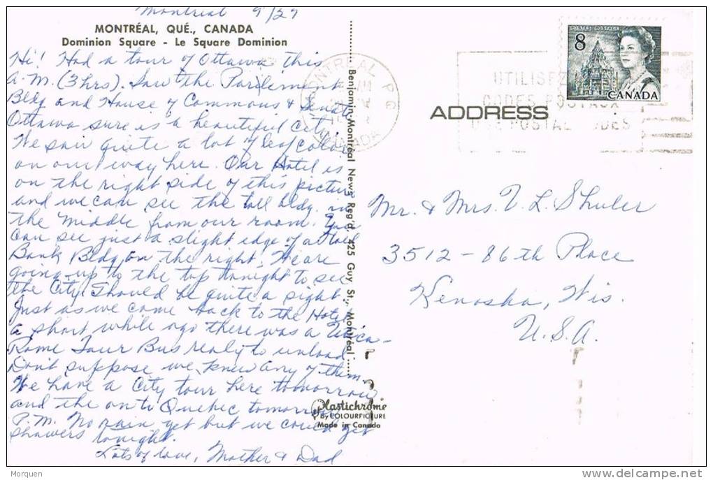 Postal MONTREAL (Canada) 1974 A Estados Unidos - Cartas & Documentos