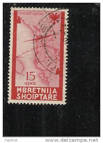 ALBANIA 1940 POSTA AEREA AIR MAIL SERIE ORDINARIA 15q USATO USED OBLITERE' - Albania