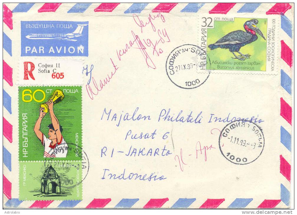 Bulgarie 1986 " Mexico-86 " Yvert 3016 Sur Lettre Recommandée Vers Indonesia, Renvoyé Au Expéditeur. Voir 2 Scan - 1986 – Mexico