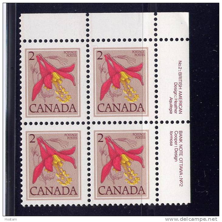 CANADA 1979, # 782, UR PL 2, DEFINITIVES: FLOWERS  M NH - Blocs-feuillets