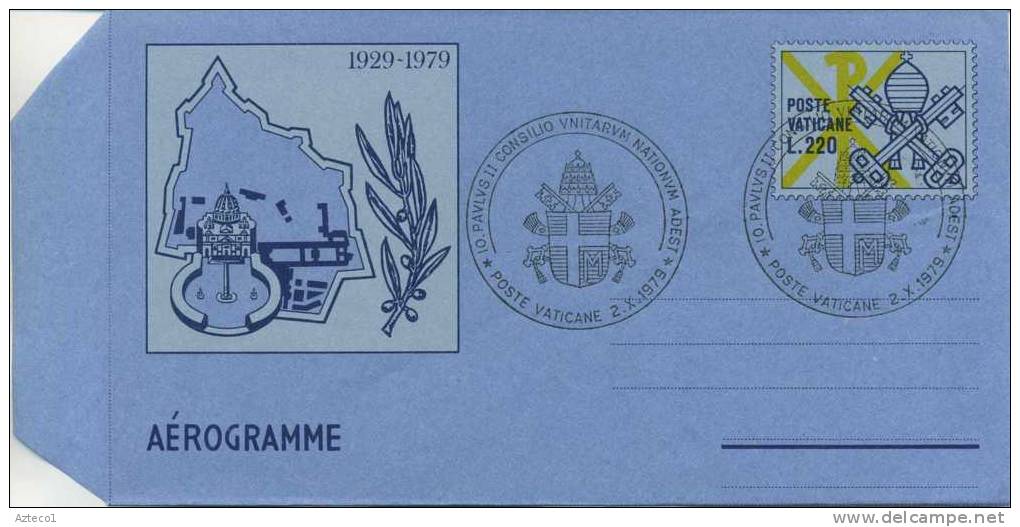 VATICANO  - AEROGRAMMA N. 13 - ANNO 1979  - ANNIVERSARIO - LIRE 220 - ANNULLO SPECIALE - Postwaardestukken