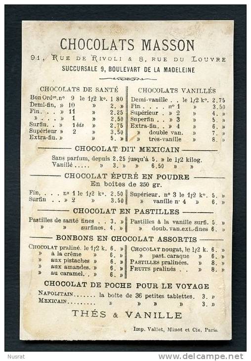 Chocolat Masson, Jolie Chromo Dorée Lith. Vallet Minot,  Jeune Fille, Fleurs, L'arrosage - Sonstige & Ohne Zuordnung