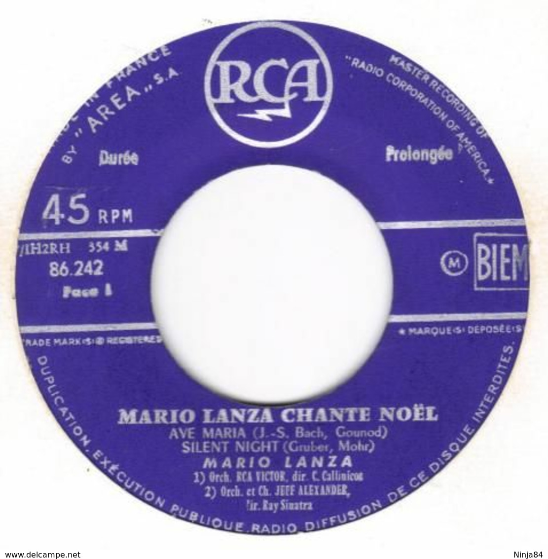 EP 45 RPM (7")  Mario Lanza  "  Chante Noël  " - Kerstmuziek